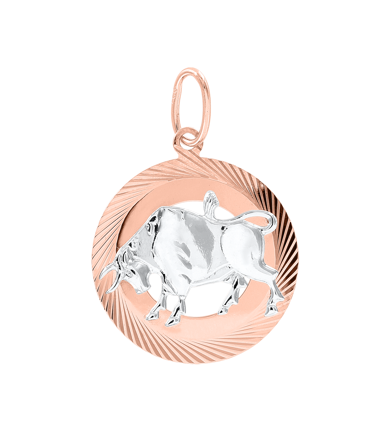 Знак зодиака Телец, красное / белое золото 585°, алмазная грань, 35 мм Знак зодиака Телец, красное / белое золото 585°, алмазная грань, 35 мм