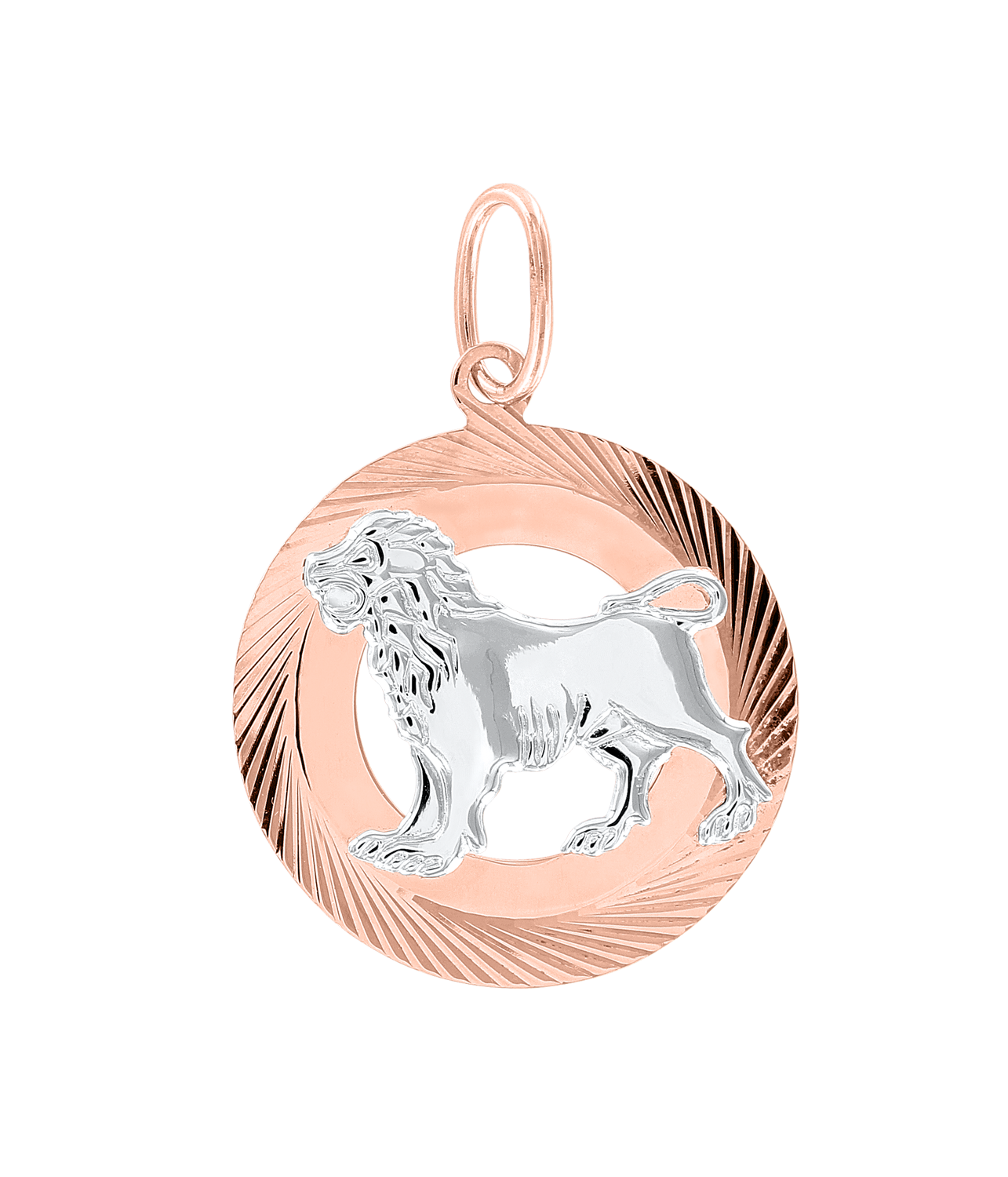 Знак зодиака Лев, красное / белое золото 585°, алмазная грань, 35 мм Знак зодиака Лев, красное / белое золото 585°, алмазная грань, 35 мм