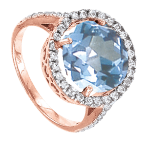 Damenring, Rotgold 585°, Zirkonia, Blauer Topas, Größen 16 mm - 19,5 mm Damenring, Rotgold 585°, Zirkonia, Blauer Topas, Größen 16 mm - 19,5 mm