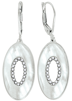 Ohrringe, Silber 925°, Zirkonia, Perlmutt, Klappbrisuren, 42 mm Ohrringe, Silber 925°, Zirkonia, Perlmutt, Klappbrisuren, 42 mm