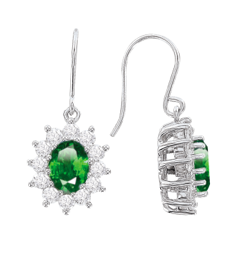 Серьги, серебро 925°, фианит, изумруд ГТ, застежка-петля, 27 мм Серьги, серебро 925°, фианит, изумруд ГТ, застежка-петля, 27 мм