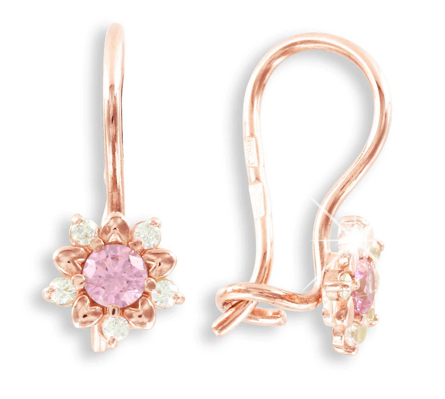 Ohrringe, Rotgold 585°, Zirkonia, französischer Verschluss, 16 mm Ohrringe, Rotgold 585°, Zirkonia, französischer Verschluss, 16 mm