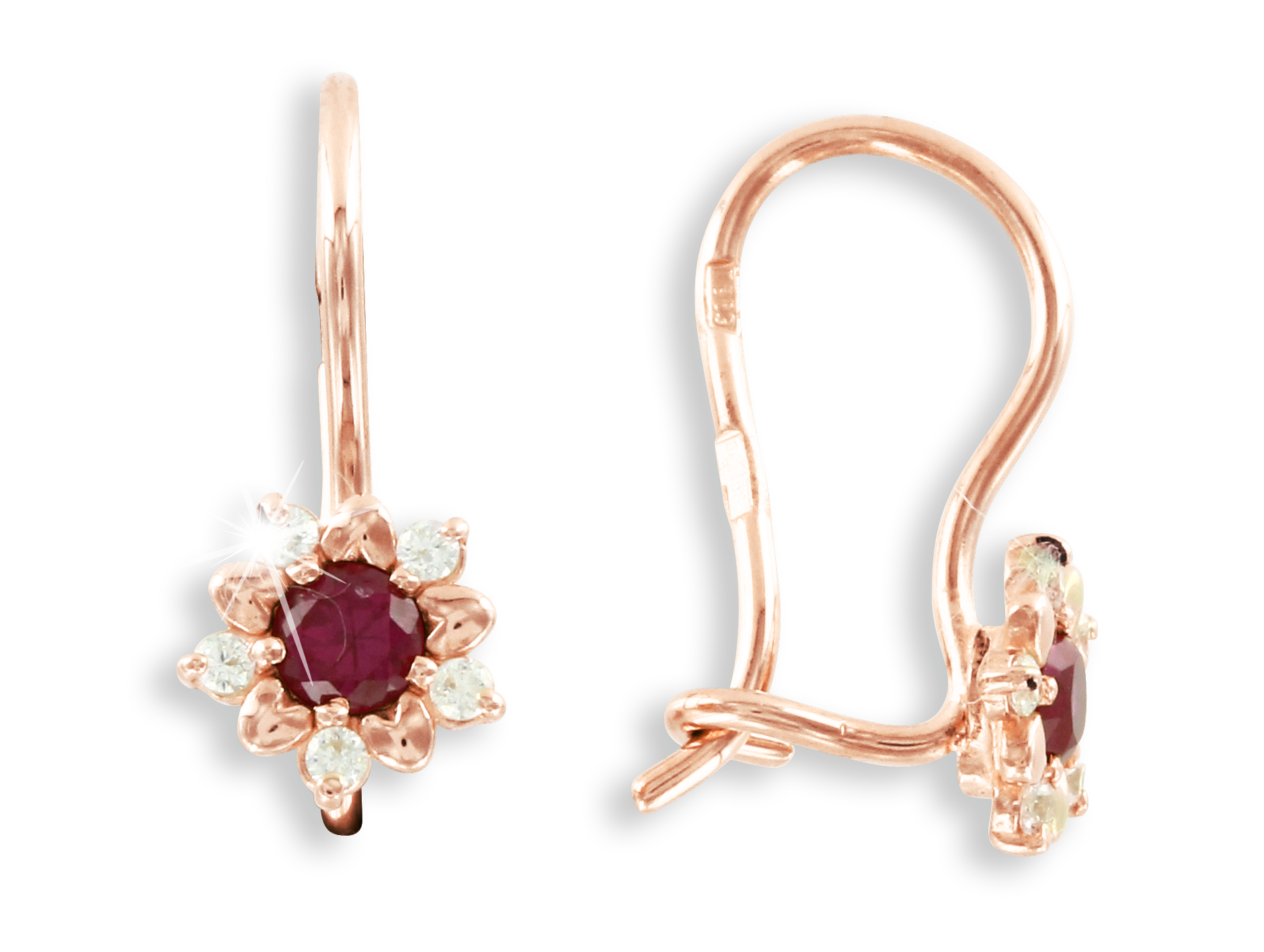 Ohrringe, Rotgold 585°, Zirkonia, französischer Verschluss, 16 mm Ohrringe, Rotgold 585°, Zirkonia, französischer Verschluss, 16 mm