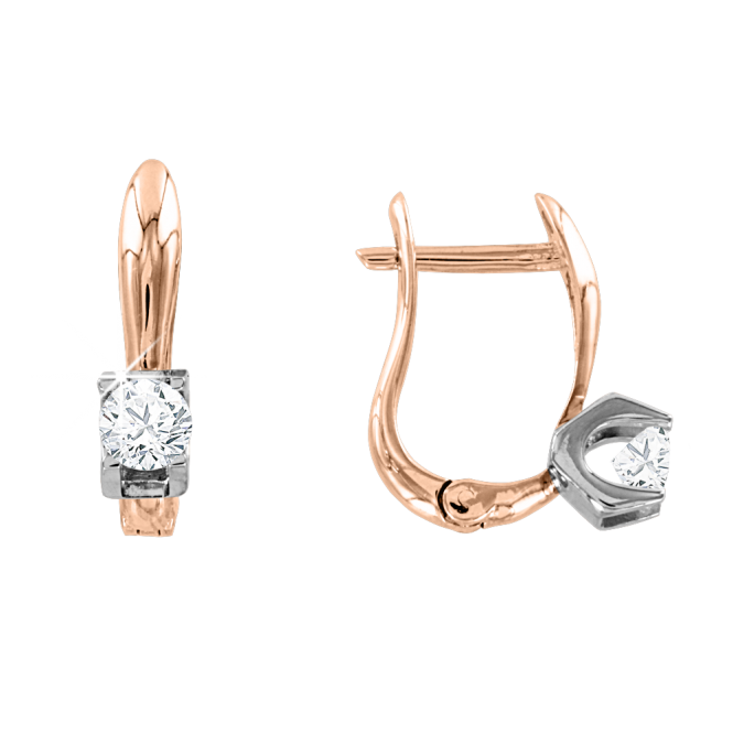 Серьги, красное / белое золото 585°, фианит, английская застежка, 16 мм Серьги, красное / белое золото 585°, фианит, английская застежка, 16 мм