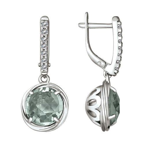 Серьги-подвески, серебро 925°, фианит, кварц, 28 мм Серьги-подвески, серебро 925°, фианит, кварц, 28 мм