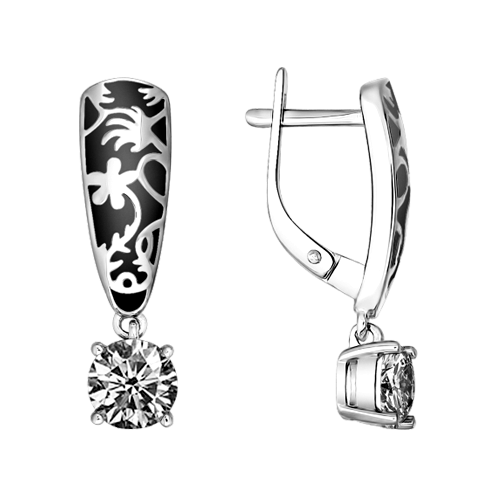 Ohrringe, Silber 925°, Zirkonia, Emaille, englischer Verschluss, 25 mm Ohrringe, Silber 925°, Zirkonia, Emaille, englischer Verschluss, 25 mm