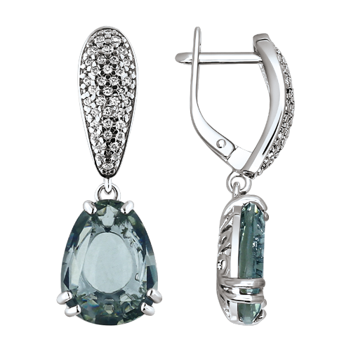 Серьги-подвески, серебро 925°, фианит, кварц, 30 мм Серьги-подвески, серебро 925°, фианит, кварц, 30 мм