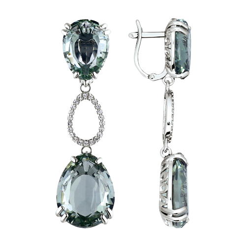 Серьги-подвески, серебро 925°, фианит, кварц, 45 мм Серьги-подвески, серебро 925°, фианит, кварц, 45 мм
