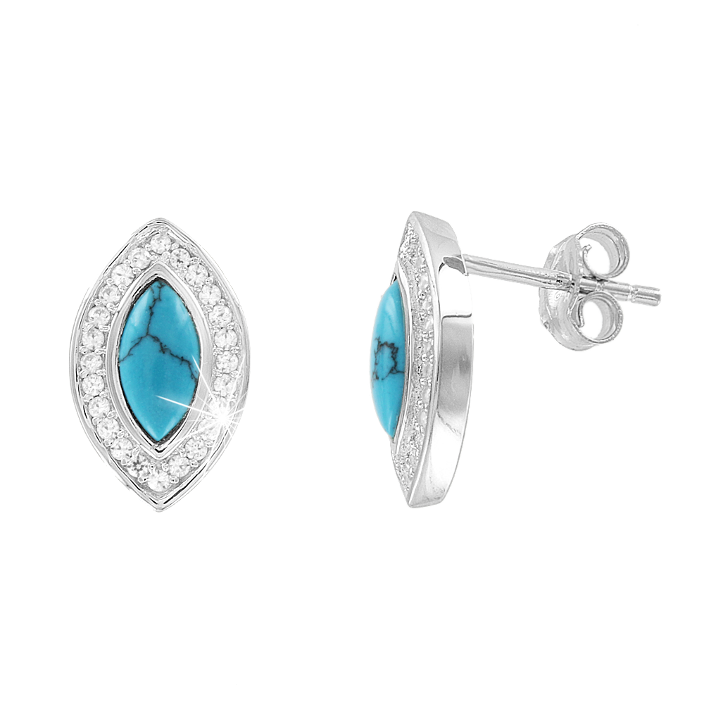 Серьги гвоздики, серебро 925°, фианит, бирюза, 15 мм Серьги гвоздики, серебро 925°, фианит, бирюза, 15 мм