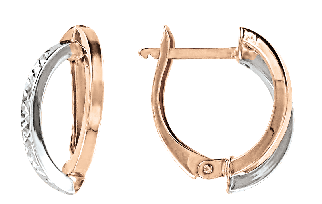 Серьги, красное / белое золото 585°, английская застежка, 18 мм Серьги, красное / белое золото 585°, английская застежка, 18 мм