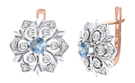Серьги, красное / белое золото 585°, фианит, английская застежка, 18 мм Серьги, красное / белое золото 585°, фианит, английская застежка, 18 мм