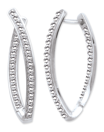 Ohrringe, Silber 925° , Zirkonia, englischer Verschluss, 33 mm