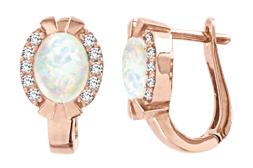 Ohrringe, Rotgold 585°, Zirkonia, Opal, englischer Verschluss, 17 mm Ohrringe, Rotgold 585°, Zirkonia, Opal, englischer Verschluss, 17 mm