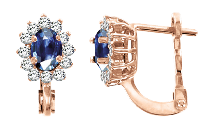 Ohrringe, Rotgold 585°, Saphir, Zirkonia, englischer Verschluss, 16 mm Ohrringe, Rotgold 585°, Saphir, Zirkonia, englischer Verschluss, 16 mm