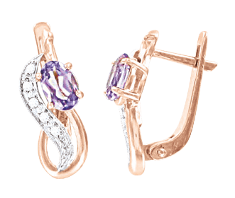 Ohrringe 585°, Amethyst, Zirkonia, englischer Verschluss Ohrringe 585°, Amethyst, Zirkonia, englischer Verschluss