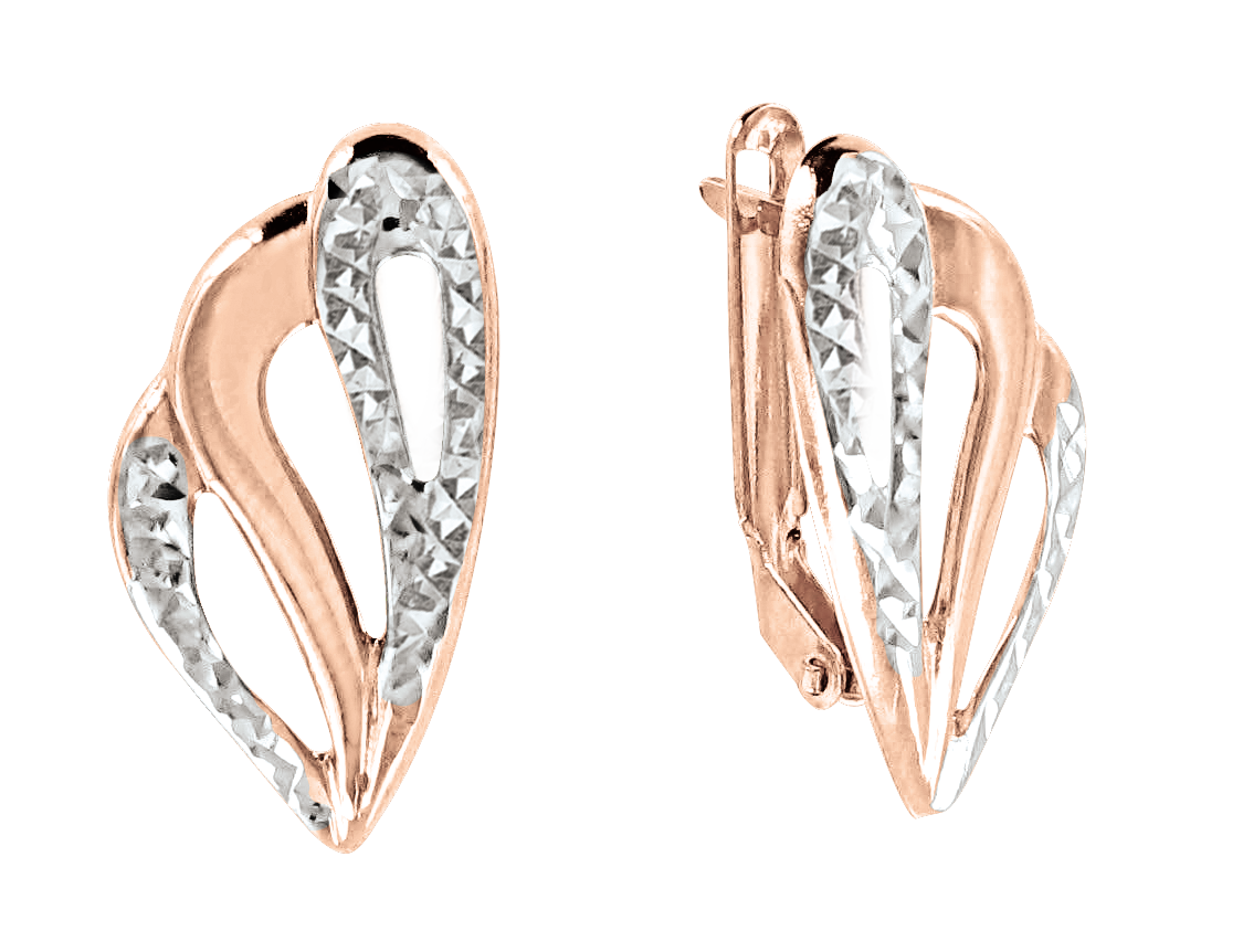 Серьги, красное / белое золото 585°, английская застежка, 21 мм Серьги, красное / белое золото 585°, английская застежка, 21 мм