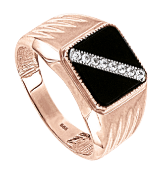 Siegelring, Rotgold 585°, Onyx, Zirkonia, Größen 19,0mm - 23,00 mm Siegelring, Rotgold 585°, Onyx, Zirkonia, Größen 19,0mm - 23,00 mm