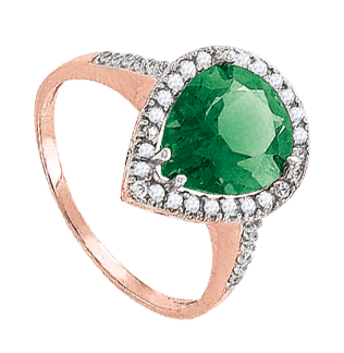 Damenring, Rotgold 585° , Zirkonia, Smaragd, Größen 16,0 mm - 19,5 mm Damenring, Rotgold 585° , Zirkonia, Smaragd, Größen 16,0 mm - 19,5 mm