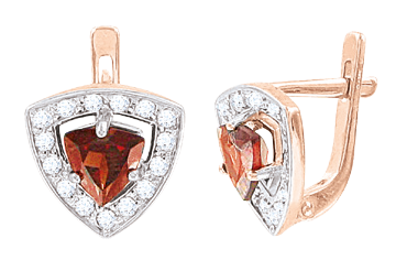 Серьги, красное золото 585°, гранат, фианит, английская застежка, 12 мм Серьги, красное золото 585°, гранат, фианит, английская застежка, 12 мм