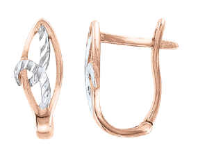 Серьги, красное / белое золото 585°, английская застежка, 15 мм Серьги, красное / белое золото 585°, английская застежка, 15 мм