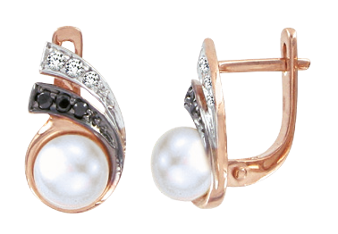Ohrringe, Rotgold 585°, Zirkonia, Süßwasser-Zuchtperle, englischer Verschluss, 16 mm Ohrringe, Rotgold 585°, Zirkonia, Süßwasser-Zuchtperle, englischer Verschluss, 16 mm