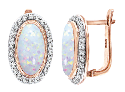 Ohrringe, Rotgold 585°, Zirkonia, Opal, englischer Verschluss, 20 mm Ohrringe, Rotgold 585°, Zirkonia, Opal, englischer Verschluss, 20 mm