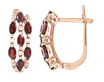 Серьги, красное золото 585°, гранат, фианит, английская застежка, 18 мм Серьги, красное золото 585°, гранат, фианит, английская застежка, 18 мм