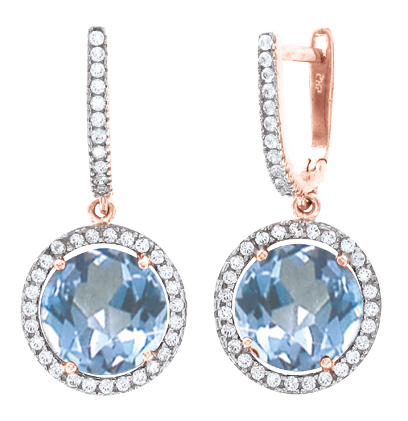 Ohrhänger, Rotgold 585° , Zirkonia, Blauer Topas, 31 mm Ohrhänger, Rotgold 585° , Zirkonia, Blauer Topas, 31 mm