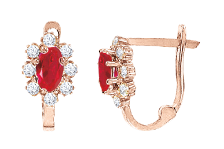 Ohrringe, Rotgold 585°, Zirkonia, englischer Verschluss, 12 mm Ohrringe, Rotgold 585°, Zirkonia, englischer Verschluss, 12 mm