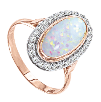 Damenring, Rotgold 585°, Zirkonia, OpalGrößen 16,0 mm - 19,5 mm Damenring, Rotgold 585°, Zirkonia, OpalGrößen 16,0 mm - 19,5 mm