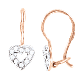Ohrringe, Rotgold 585°, Zirkonia, französischer Verschluss, 14 mm Ohrringe, Rotgold 585°, Zirkonia, französischer Verschluss, 14 mm