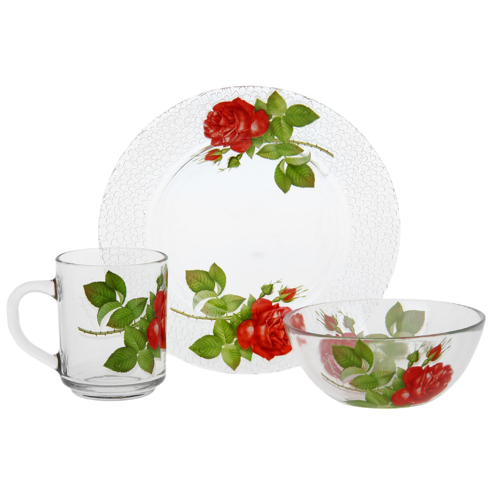 Set für Frühstück - Rote Rose: Teller, Tasse, Salatteller | Posylka.de